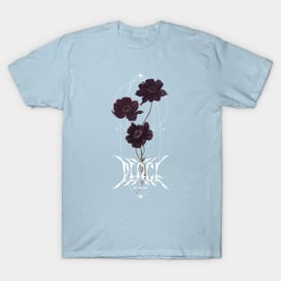 Purple flower and Peace of Mind metal font quote T-Shirt